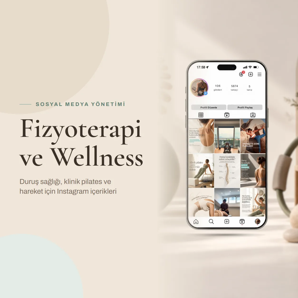 Fizyoterapi ve Wellness Markası'nın Instagram profili telefon ekranında