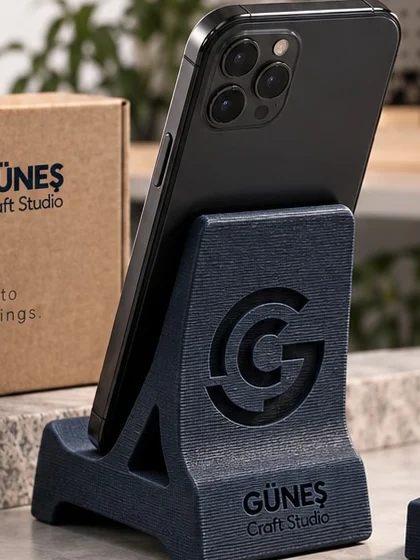 Logolu lacivert 3D baskı telefon standı