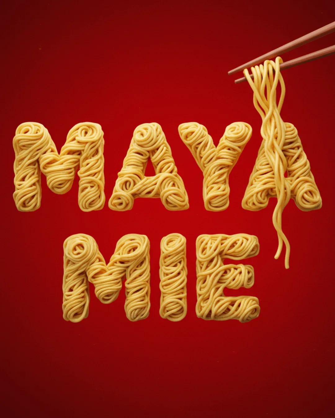 Noodle ipliklerinden oluşturulmuş marka yazısı