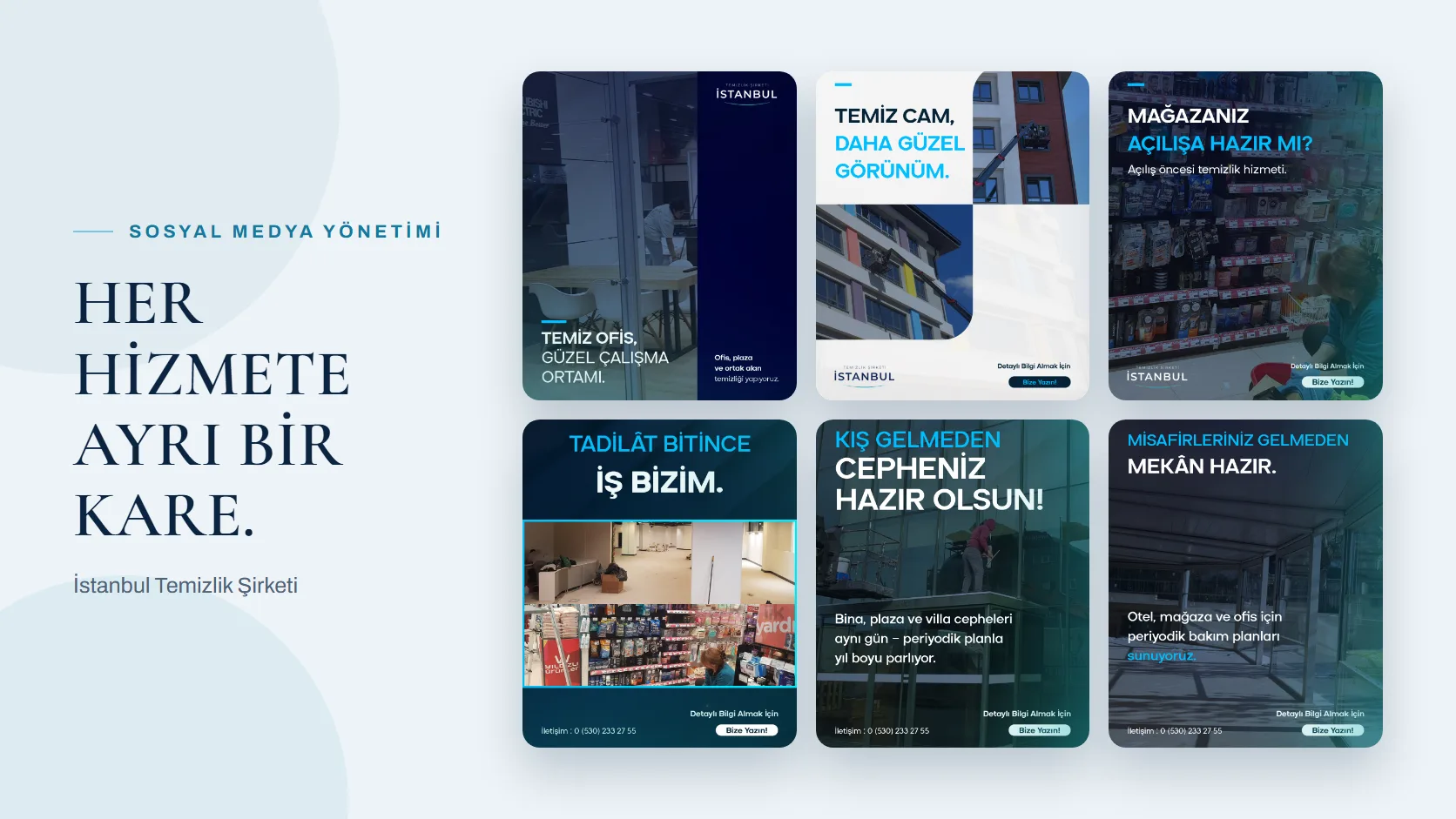 İstanbul Temizlik Şirketi için tasarlanan Instagram paylaşımlarından altı kare