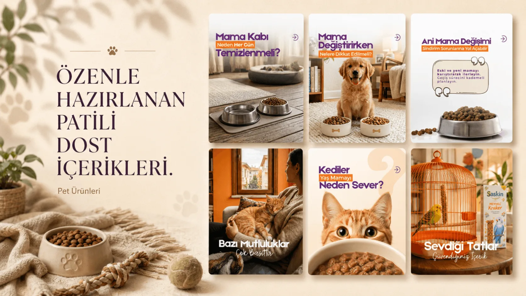 Evcil Hayvan Ürünleri Markası'nın Instagram düzeni: altı karelik içerik ızgarası