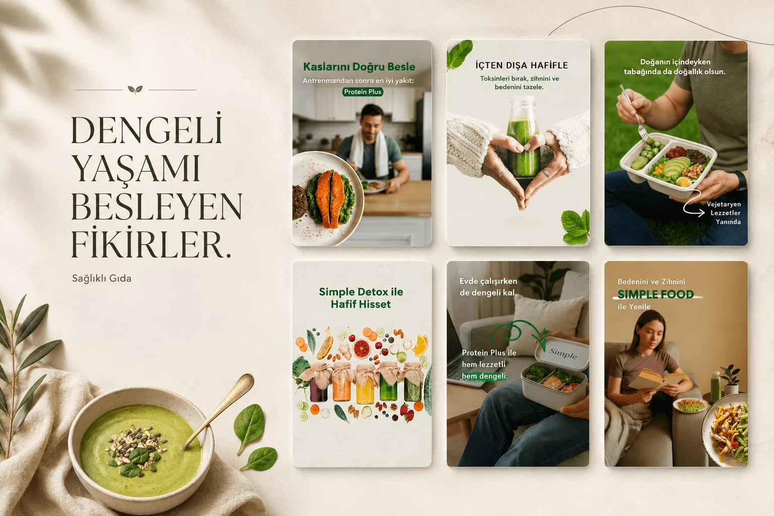 Sağlıklı Yaşam ve Beslenme Markası'nın Instagram düzeni: altı karelik içerik ızgarası