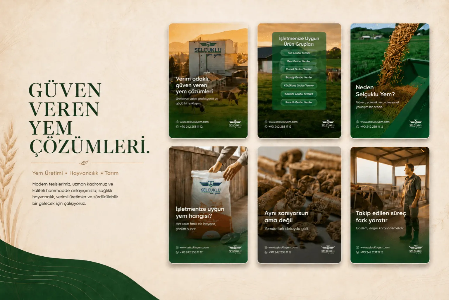 Selçuklu Un ve Yem'in Instagram düzeni: altı karelik içerik ızgarası