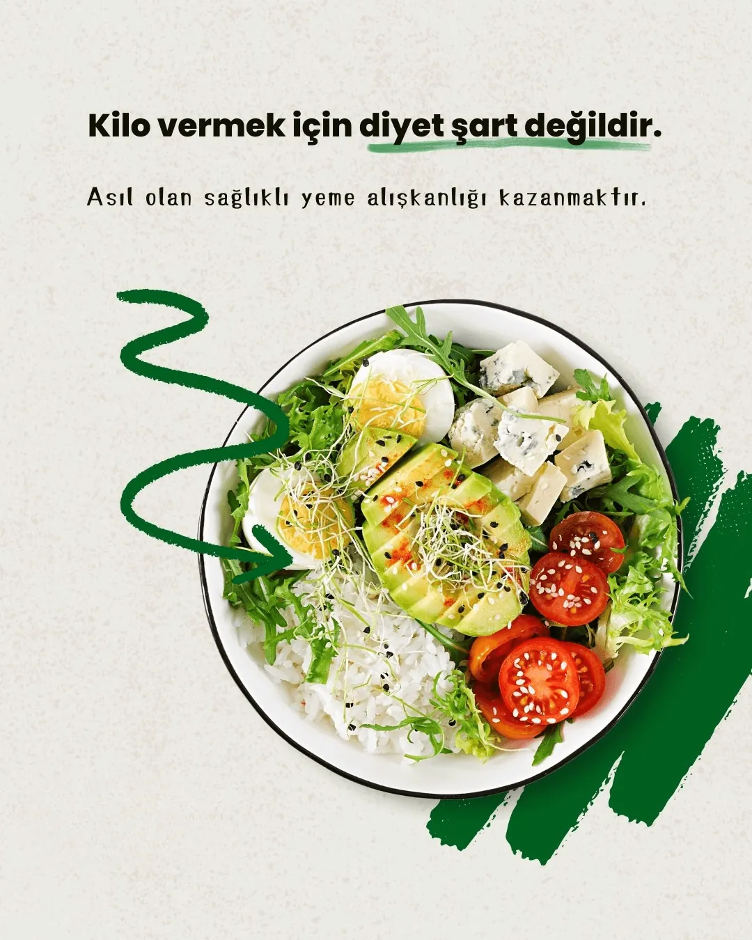 Kilo vermek için diyetin şart olmadığını anlatan salata karesi